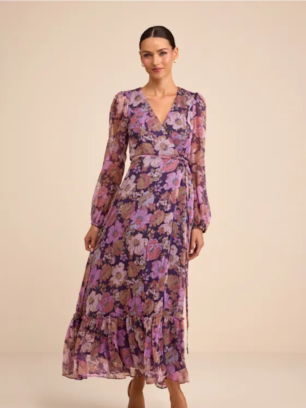 Gorgeous Lulu's Feeling Sweet Purple Floral Wrap Maxi Dress